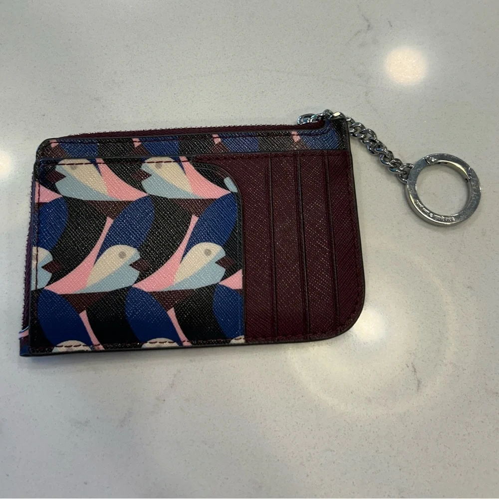 Kate Spade Geo Birds Leather Card Holder Key Ring